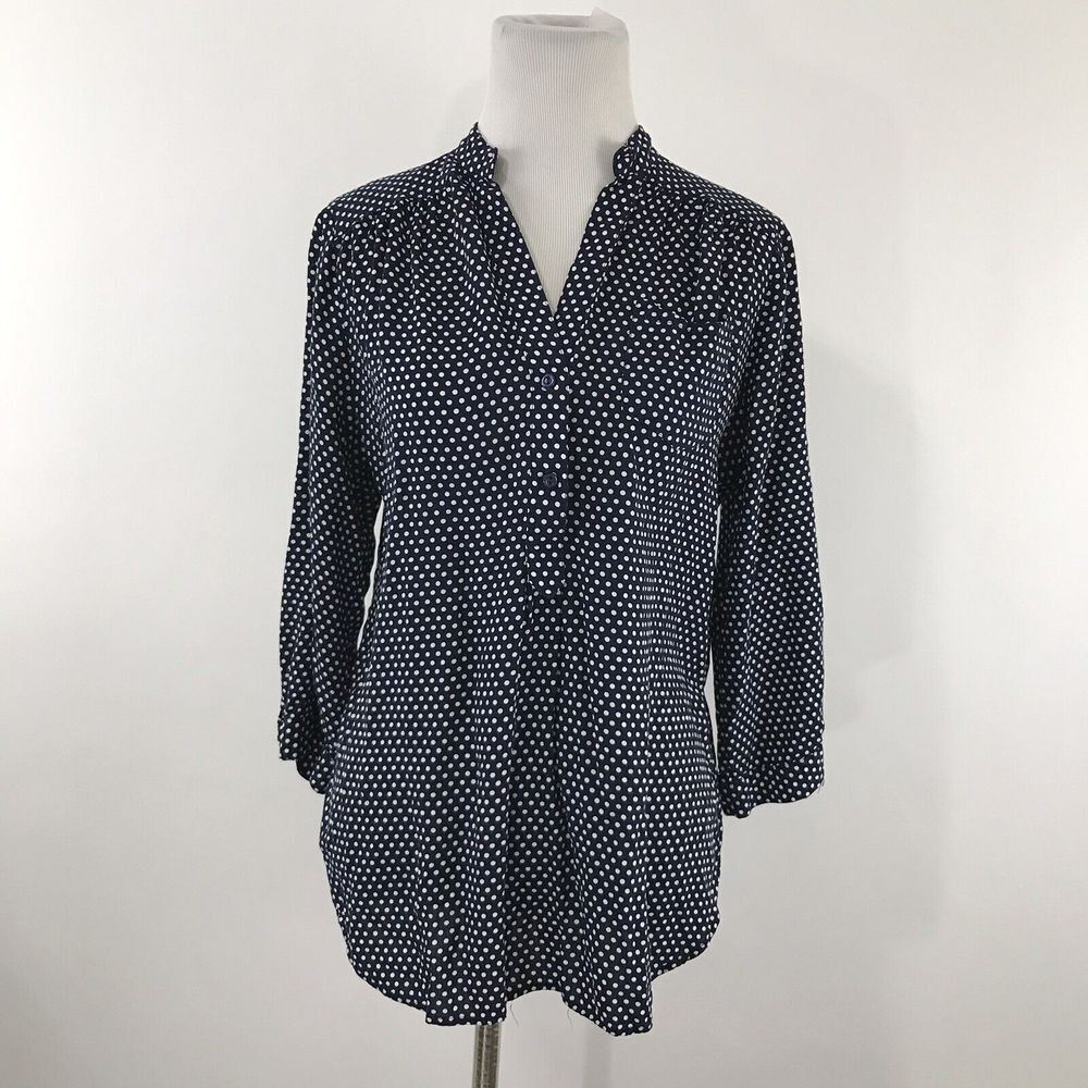 Market & Spruce Top S Navy Blue Polka Dots Colibri Print Stitch Fix
